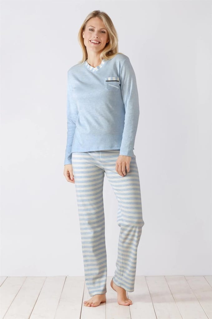 Hajo - Dames pyjama - Katoen interlock - Lichtblauw - Maat 36/38