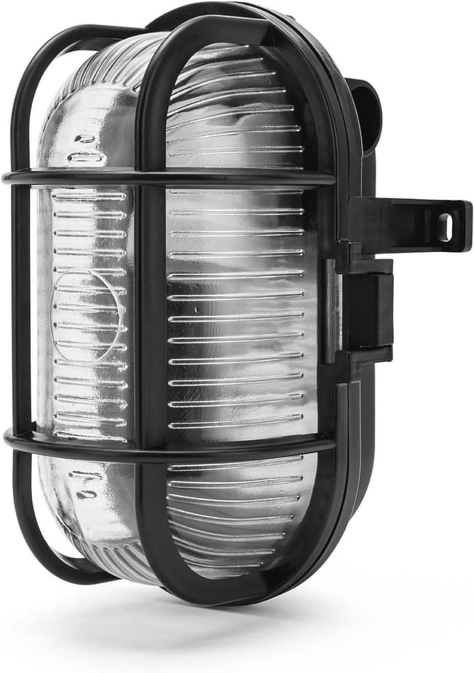 Ovale Wandlamp van Kunststof en Glas met E27 Fitting - Zwart