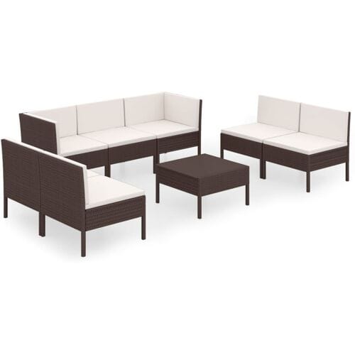 vidaXL - 8-delige - Loungeset - met - kussens - poly - rattan - bruin