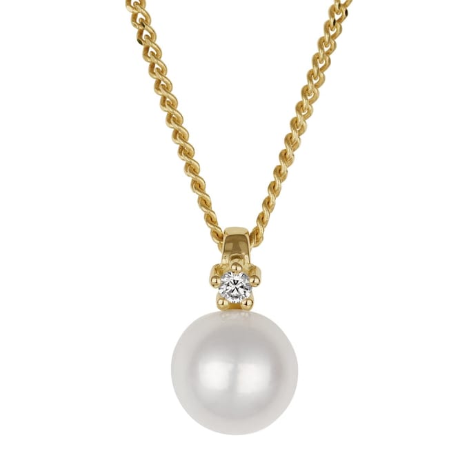 Orolino Halskette 585 Gold mit Brillant 0,03ct. + Perle weiß 6,5-7mm