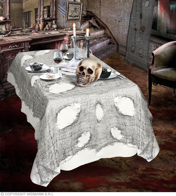 Widmann - Halloween Kostuum - Gerafelde Halloween Kleed 60x300 Centimeter - Grijs - Halloween - Verkleedkleding