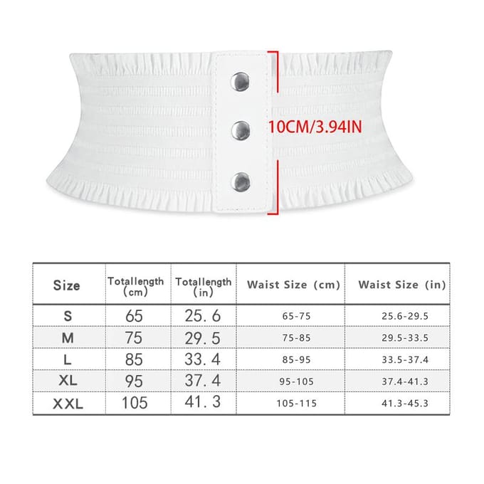 Ruches Brede Riem Drievoudige Gesp Elegante Elastische Tailleband Decoratieve Jurk Ceintuur voor Vrouwen Grote Maat 65cm wit