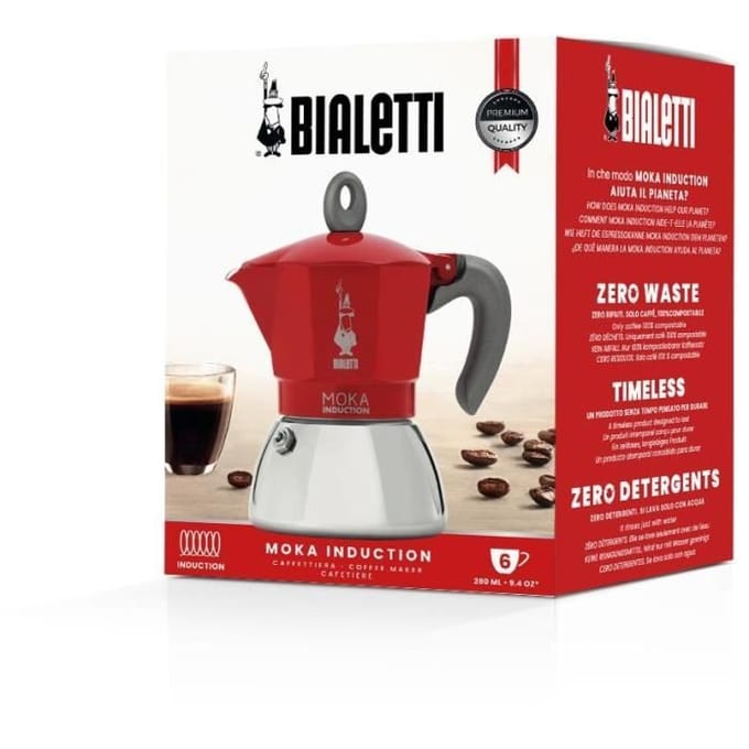 Bialetti Moka Induction Rood Percolator – 6 kops – 270 ml – Geschikt voor Inductie