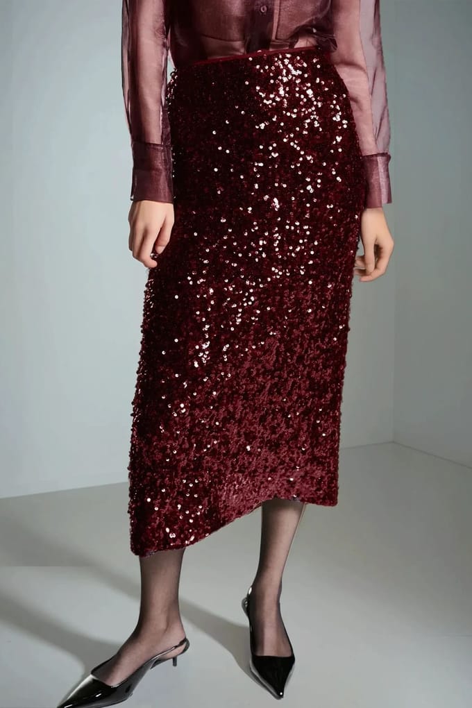 Pailletten Midi Rok met een Sleuf