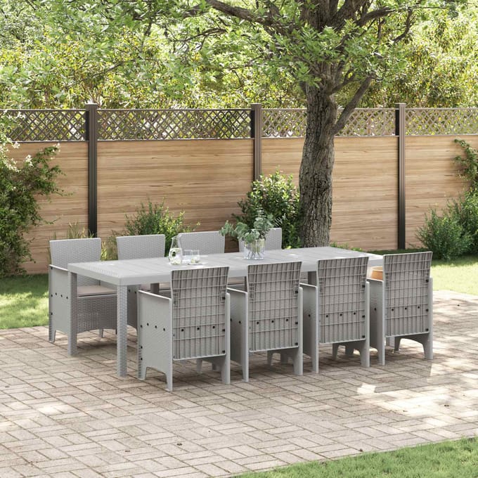 vidaXL - Tuin - Eettafel - Set - 9 - pcs - Wit - Polypropyleen