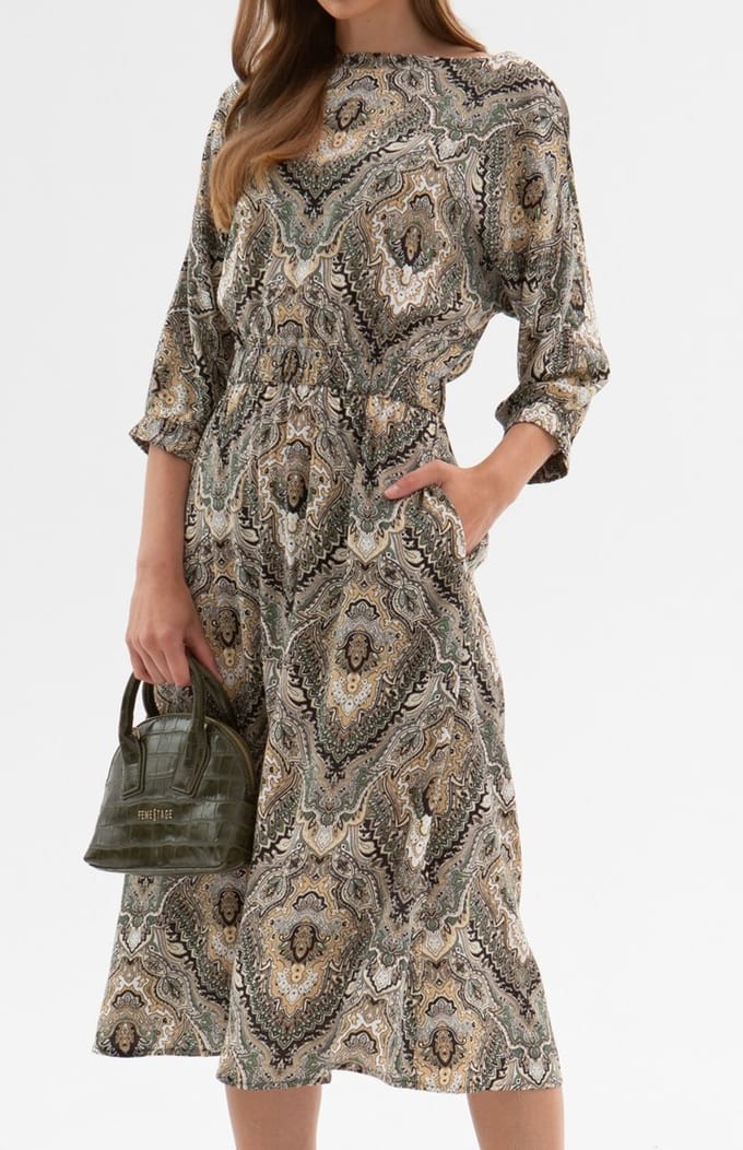 Starry Indigo - Dames jurk | Viscose | Khaki | Maat 38/M