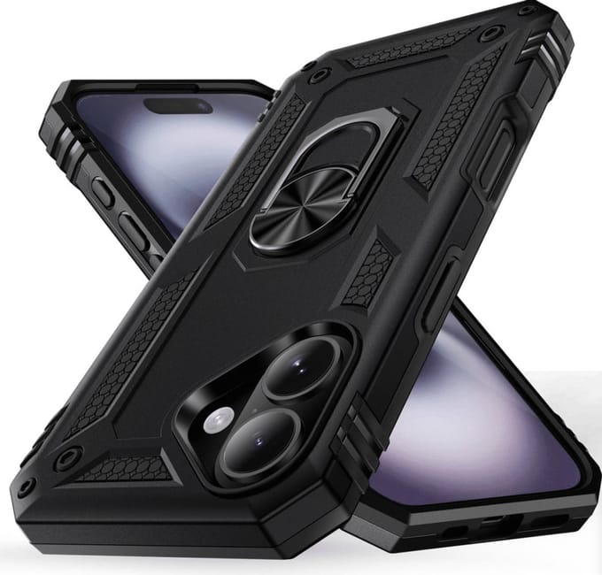 Cityhoesje - Backcover - iPhone 17 - Armor Kickstand - Ring - Zwart