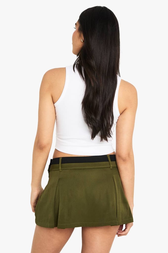 boohoo Dames Contrast Tailleband Box Plooi Skort | Kaki | Maat: 34