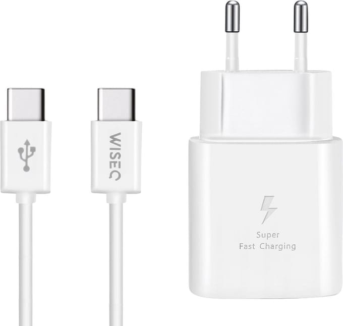 WiseQ Oplader voor Samsung 25W - USB C Snellader met 1.2 meter kabel - Wit
