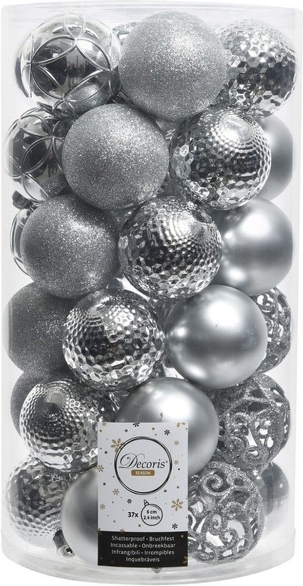 Decoris Kerstballen - 37x - zilverkleurig - 6 cm - mat en glans