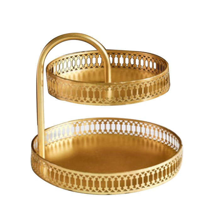 Dubbellaagse Gebaksschaal Decoratief Koper Goud Koekjes Dessert Displaybord voor Bruiloft Blad wit/blauw