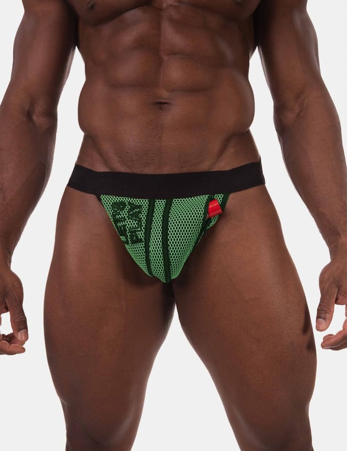 Barcode Berlin Jock Let'S Play Black-Green - MAAT S - Heren Ondergoed - Jockstrap voor Man - Mannen Jock