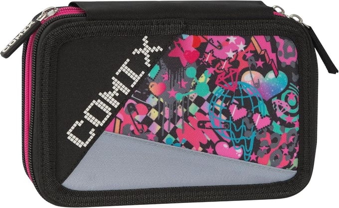 Etui met set - Pennendoos - Schoolspullen organiseren - Drie vakken - 20 x 13 x 7 cm - Roze