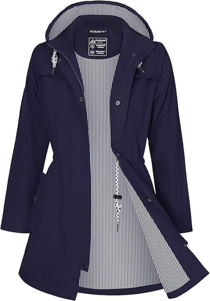 Daity Regenjas dames lang | waterdicht en ademend met capuchon voor buiten - Maat M