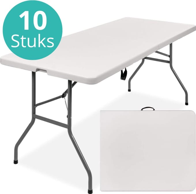 ADSafety Inklapbare Tafel - 10 Stuks - Campingtafel - Klaptafel - Vouwtafel Buiten - Tuintafel - 180 x 74 x 74 cm - Wit