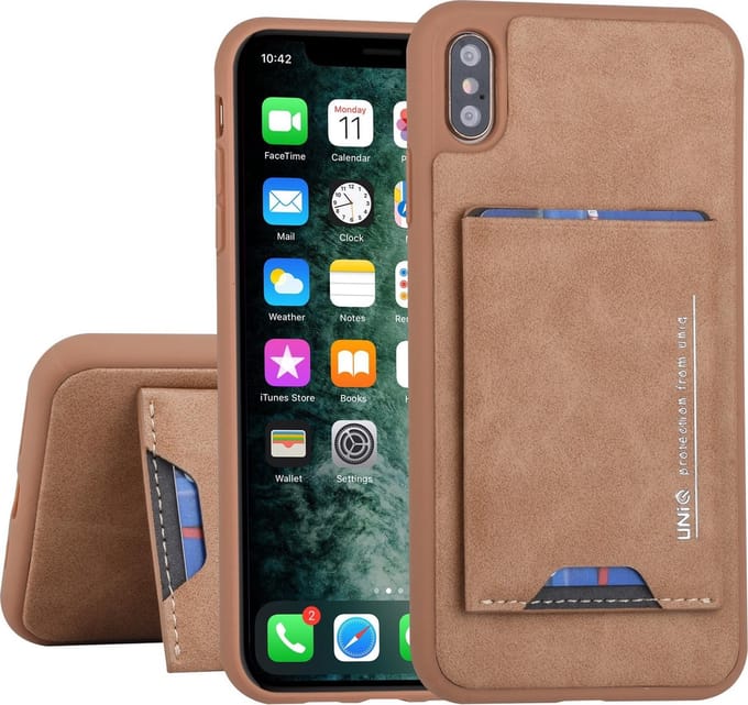 UNIQ Accessory iPhone Xs Max Hard Case Backcover met pasjeshouder - Bruin