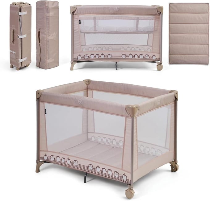 Reisbed Kinderen - Babybed Kinderbed - Veilig Slapen - Dubbele Hoogte - 100 x 70 cm - Beige