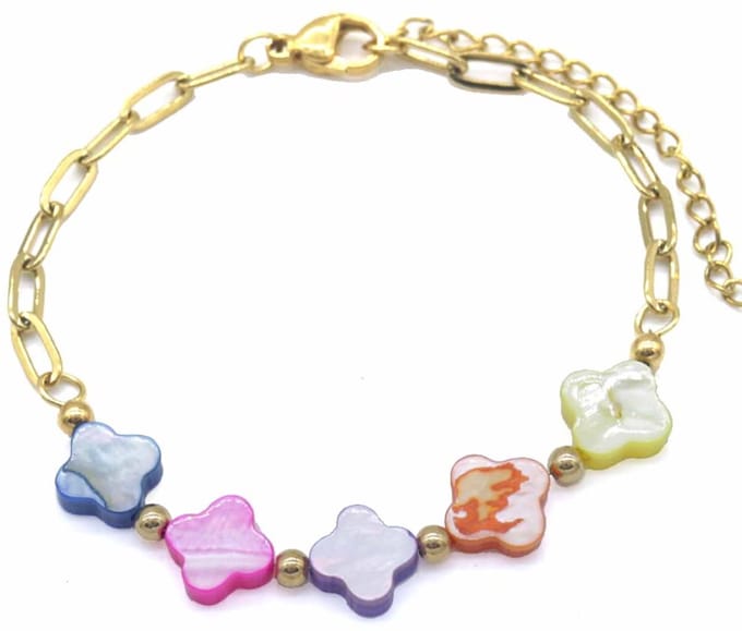 Armband Dames - Klavers - RVS - Lengte 17-21 cm - Goudkleurig