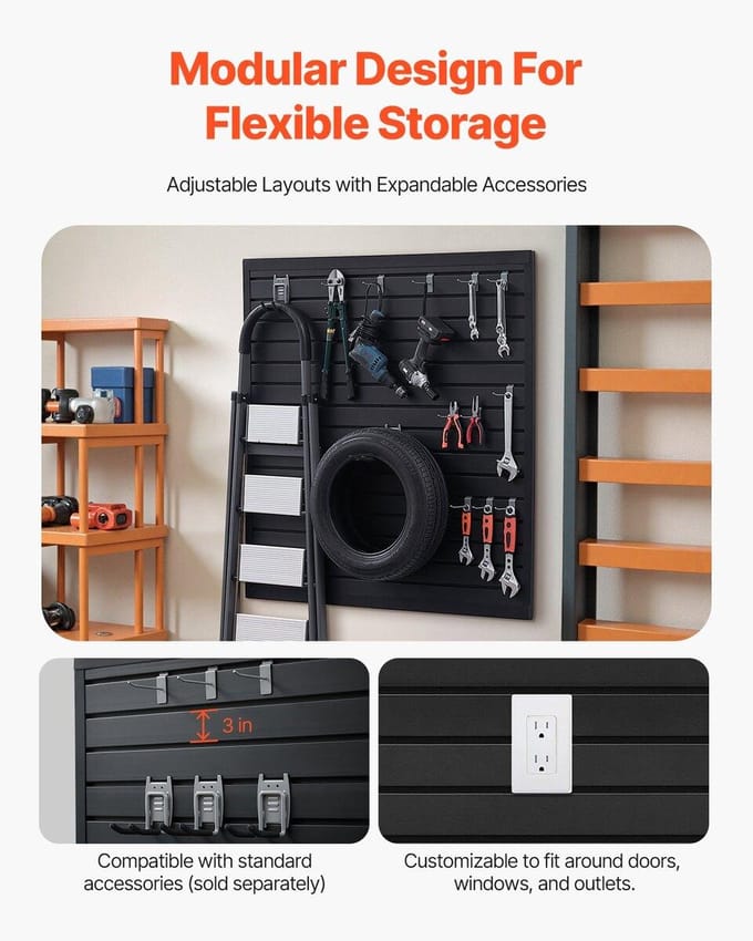 4 x 4 ft Lamellenwandpanelen PVC Zwart Garage Lamellenwand met Modulair Ontwerp