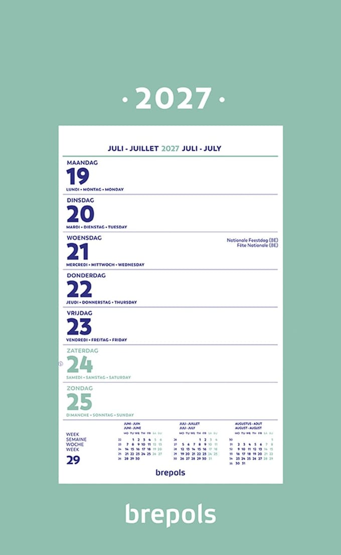 Brepols - Wand-week kalender 2027 - 19 x 31 cm