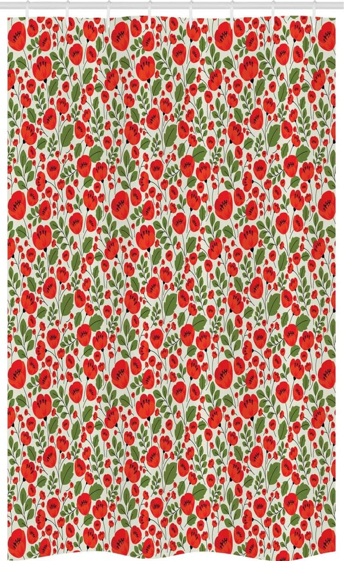 ABAKUHAUS Douchegordijn Mohn – Natuurgetrouw ontwerp, 120x180 cm, Polyester, Beige/Groen/Rood