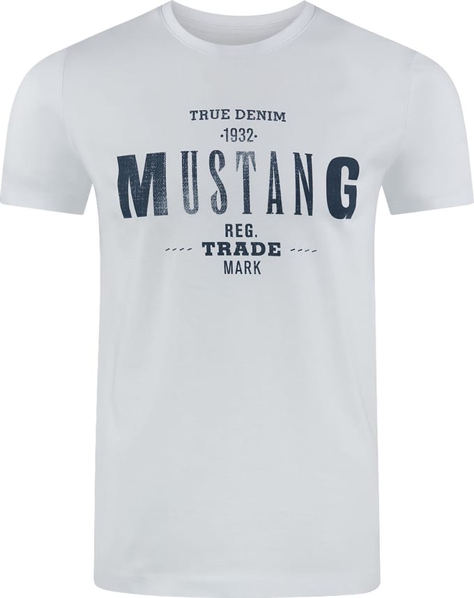Mustang Heren T-Shirt Basic Print Tee regular fit Wit S Ronde Hals Volwassenen Opdruk Print Shirts