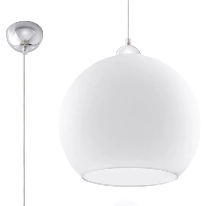 Sollux Lighting Hanglamp Ball - 120x30x30cm - E27 - wit - staal/glas
