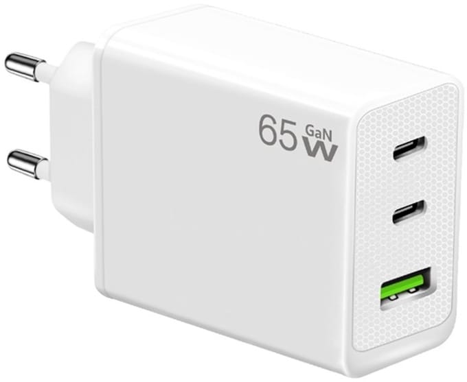 65W GaN 2X USB-C + USB-A Snellader - PD Laptop Adapter Oplader - geschikt voor laptop, telefoons, tablets etc. - wit