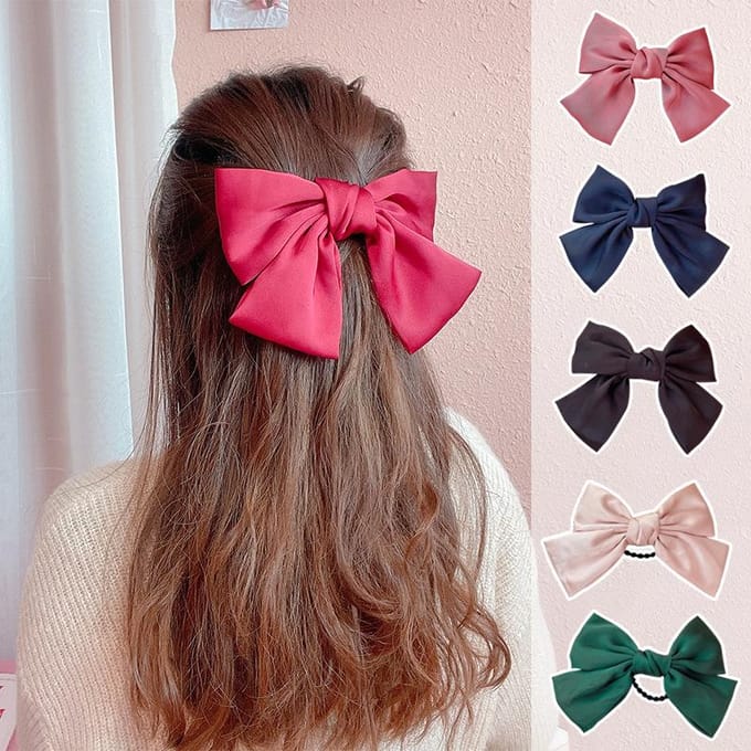 Franse retro haarclip oversized strikhoofdtooi temperament satijnen veerclip zoet haarringhaar black