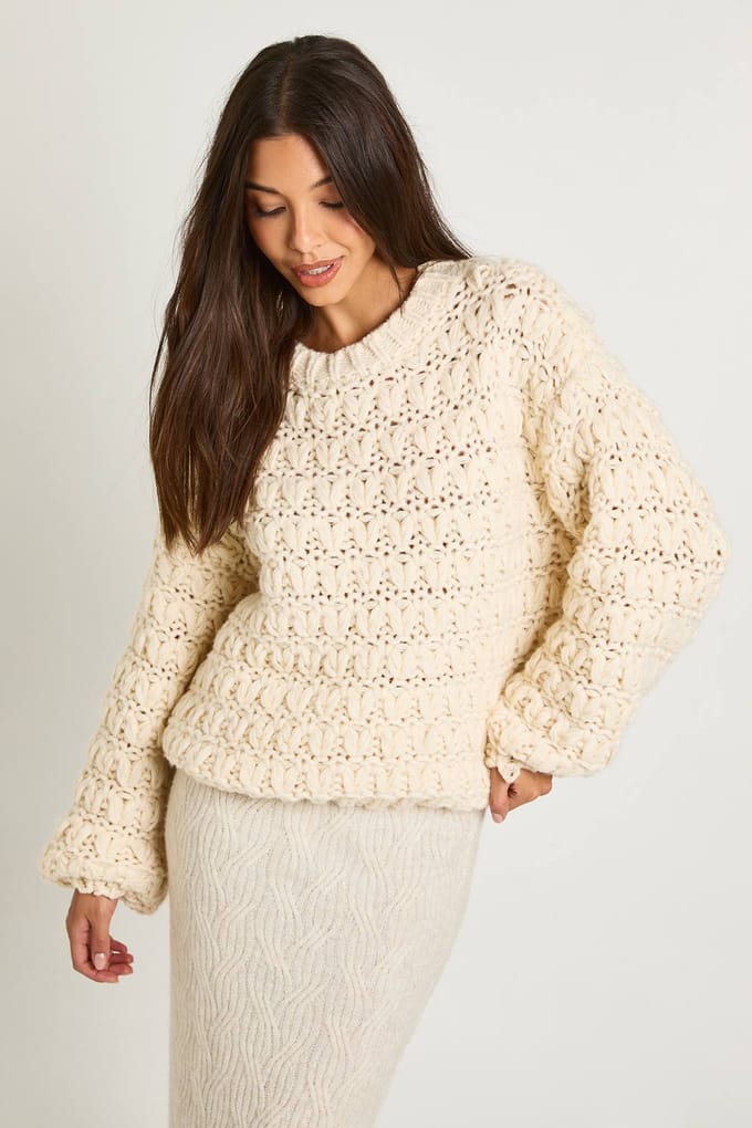 boohoo Dames Chunky gebreide oversized trui | Cream | Maat: Small