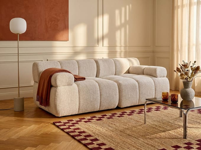 Vente-unique Modulaire tweezitsbank in gemêleerde beige stof FACIVIL