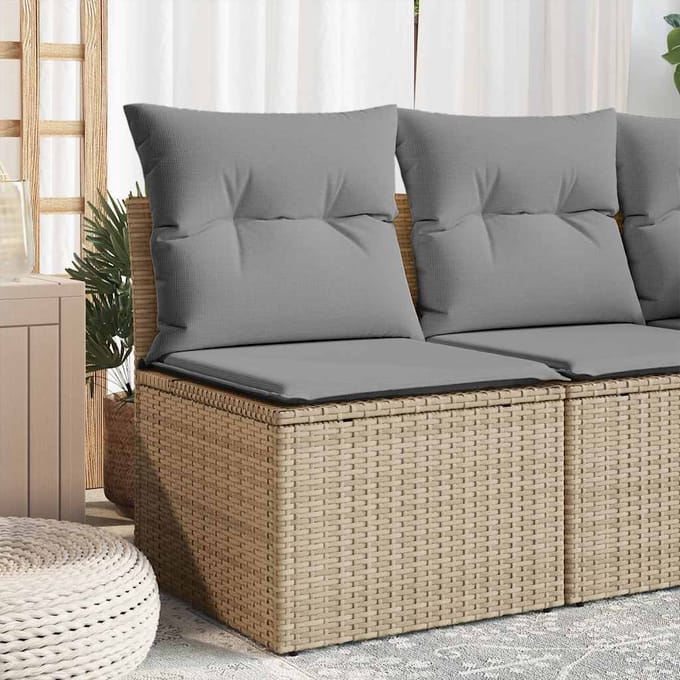 vidaXL - Tuinhoekbank - met - kussens - poly - rattan - beige