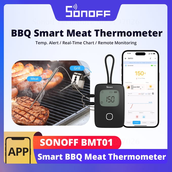 SONOFF BMT01 BBQ-vleesthermometer Draadloos slim grillgereedschap Kooktemperatuuralarmer Timerherinnering Temperatuurgrafiek EWeLink APP