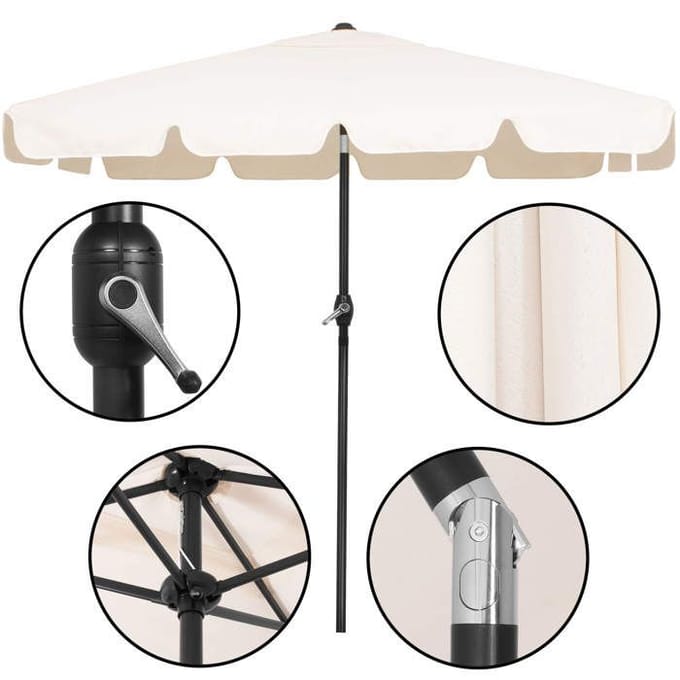 Parasol de jardin - Springos® - Rectangulaire 240 cm - Inclinaison - Manivelle manuelle - Écru