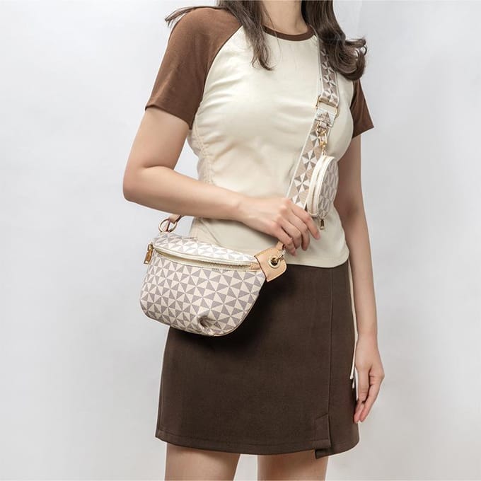 Licht Luxe Senior Sense Mode Heuptas Dames Print Retro Casual Alle Mode Merk Dame beige