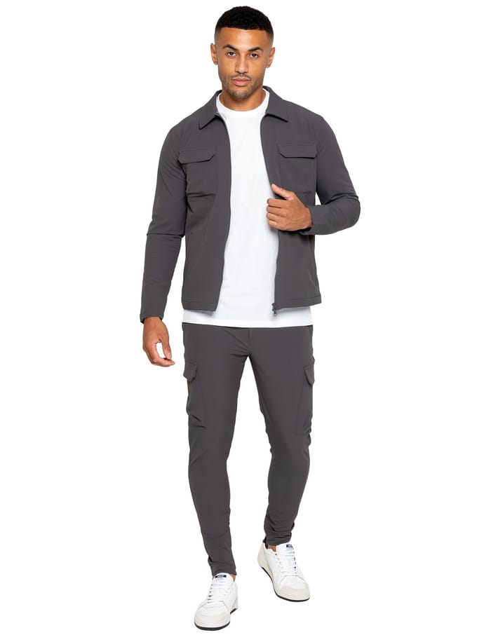 Enzo | Heren Cargo Shacket Trainingspak Set - Grijs