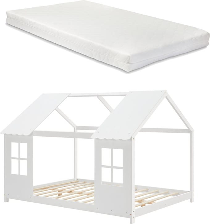 Kinderbed Tostedt huisbed met matras wit 120x200 cm [en.casa]