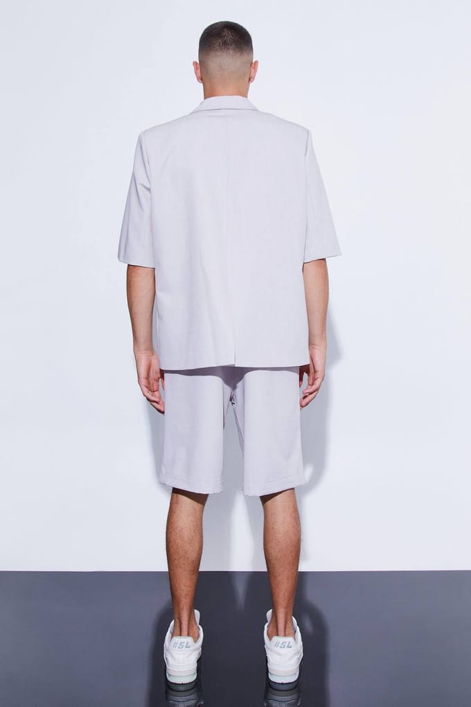 Short Sleeve Oversized Single Breasted Suit Jacket | Light Grey | Size 46