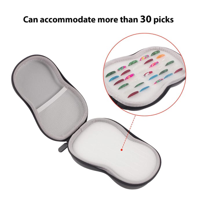 Rockhouse Plectrumhouder Case Opbergruimte 18/30 Sleuven Plectrums van Verschillende Dikte Etui EVA PU Leer S zwart