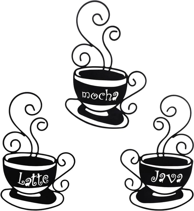 Famanu – Set van 3 metalen koffie wanddecoraties – Mocha Latte Java – Koffiehoek decor