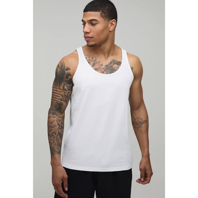 Regular Fit BM Signature Embroidered Essential Vest | White | Size Large