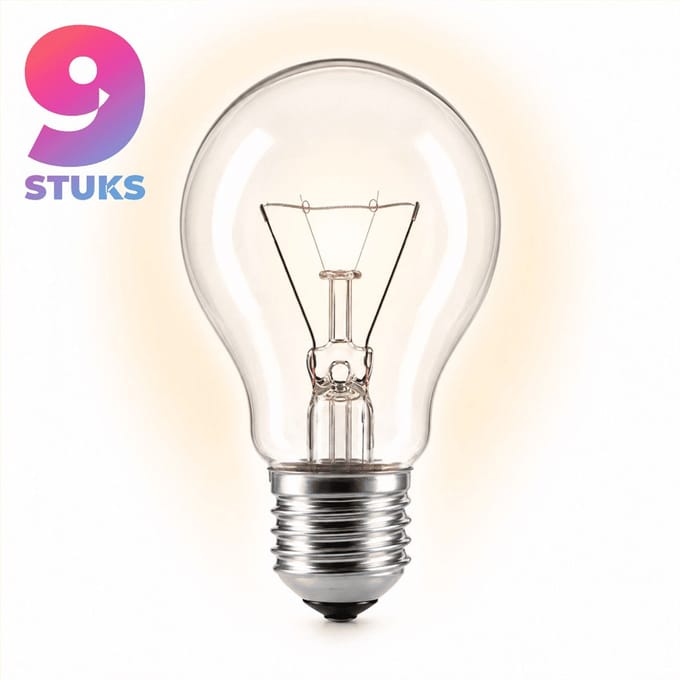9x Peertje Gloeilamp E27 - 200W - Warm Wit Licht (2700K) - 2300 lm - 1 jaar - Dimbaar - Grote Peer - A70