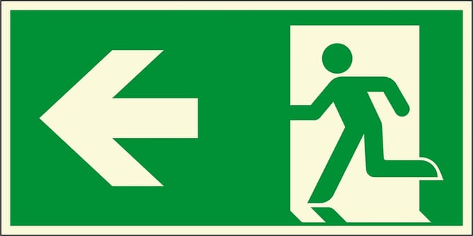 Extra lichtgevende nooduitgang sticker pijl links - E001 400 x 200 mm