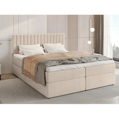 BroMARKT Boxspringbed met hoofdeinde, matras en dekmatras - DREAM - 180x200 - beige