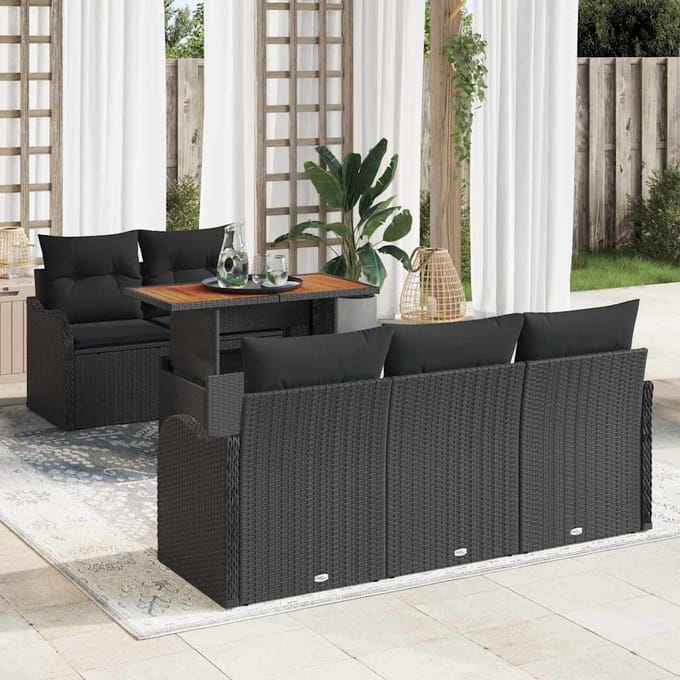 vidaXL - Tuinbank - Set - 6 - st - Zwart - poly - rattan