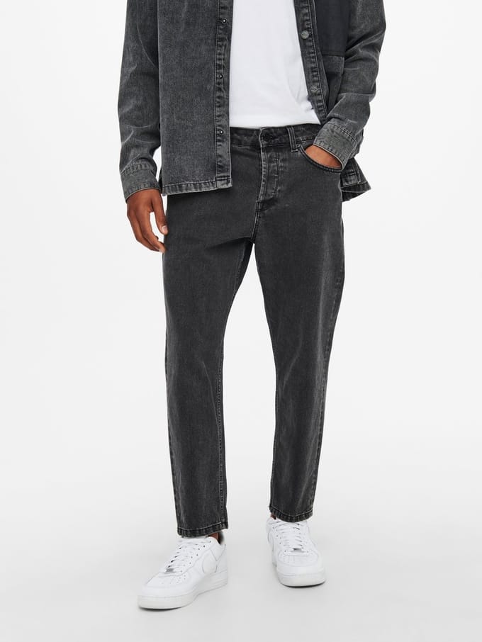 ONLY&SONS - ONSAVI BEAM LIFE CROP BLACK PK 0314 - Heren - Jeans