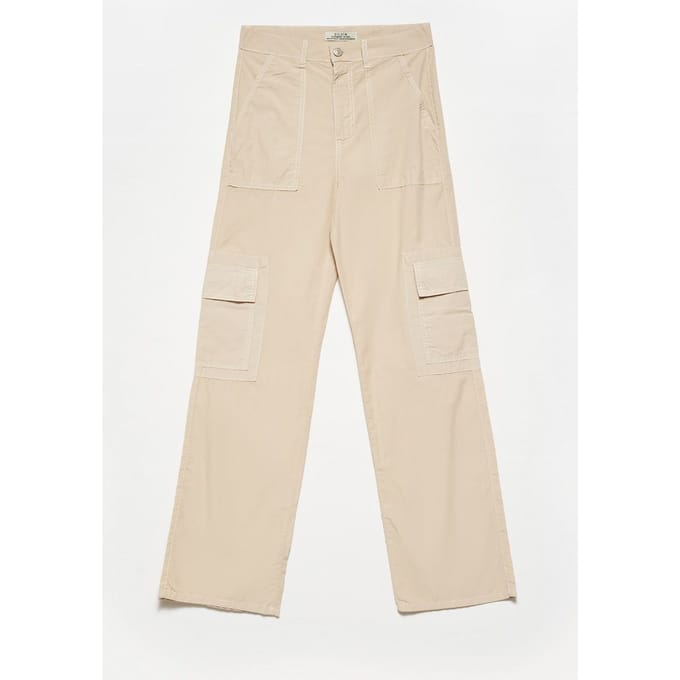 Hoge Taille Katoenen Poplin Rechte Broek