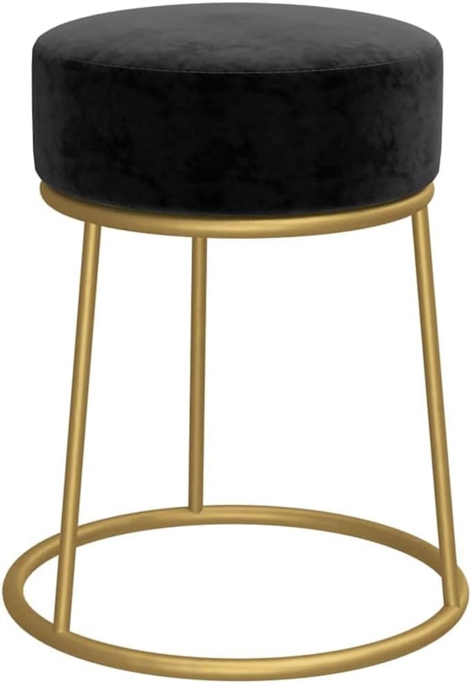 Ronde Hocker met Fluweel Bekleding en Gouden Frame