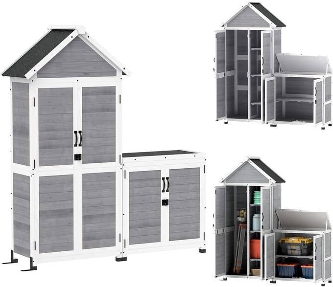 Outsunny - Tuingereedschapshouder - Dennenhout - 89L x 51B x 182H cm