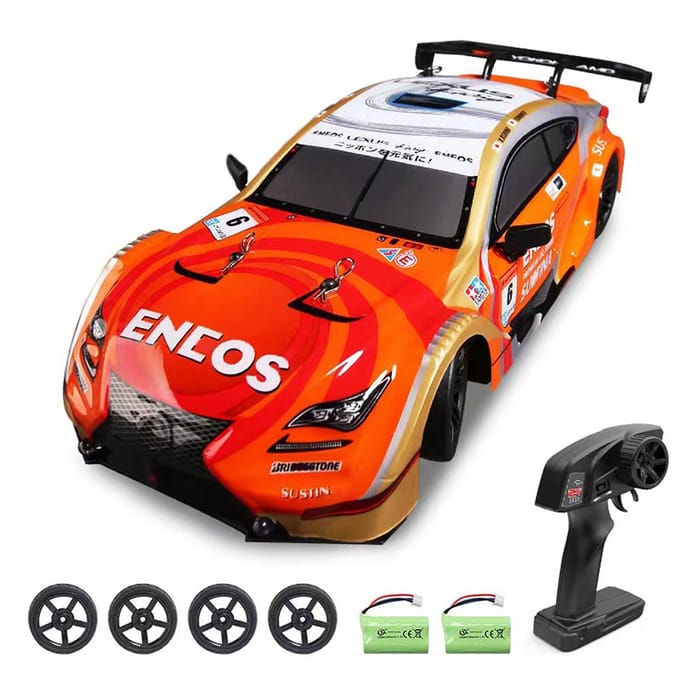 Voiture de dérive télécommandée, voiture de course télécommandée 1/16 2.4GHz avec lumière pour enfants 2 battery